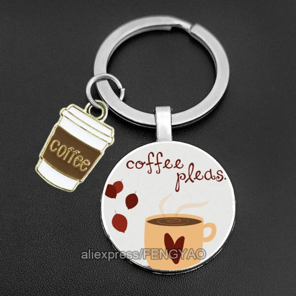 First Coffee Keychain Glass Gift for Coffee Lovers Cute Key Holder for Keys Original I Love Coffee Keychains