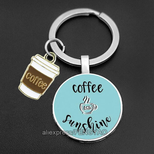 First Coffee Keychain Glass Gift for Coffee Lovers Cute Key Holder for Keys Original I Love Coffee Keychains