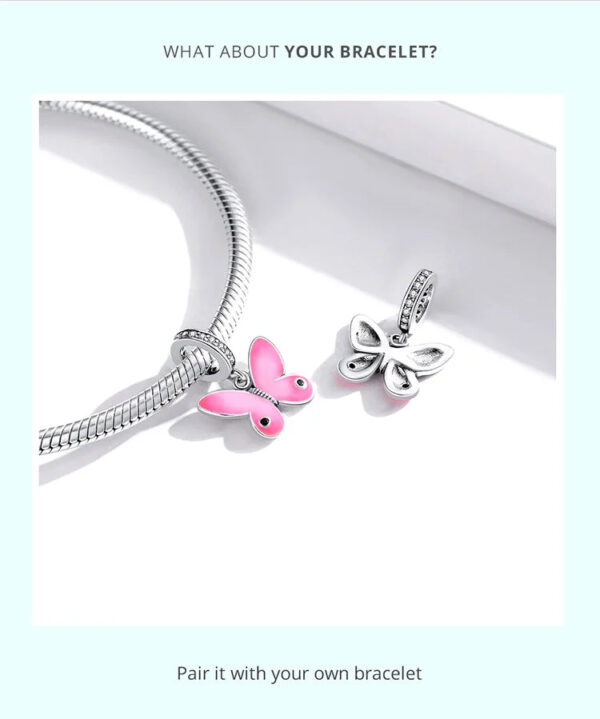 BISAER 925 Sterling Silver Pink Series Charm Heart Safety Chain Bead Pendant Fit Bracelets Mother's Day Lovers Fine Jewe