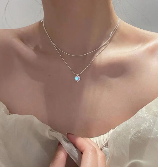 Pink Heart Pendant Necklace for Women Lovers Rhinestione Clavicle Chain Chocker Female Cute Crystal Moonstone Jewlery Gi