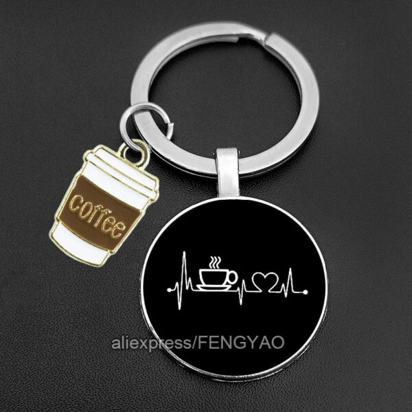 First Coffee Keychain Glass Gift for Coffee Lovers Cute Key Holder for Keys Original I Love Coffee Keychains