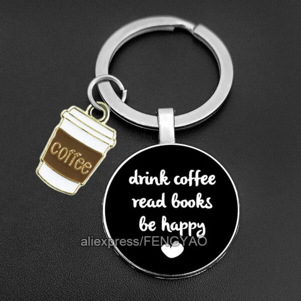 First Coffee Keychain Glass Gift for Coffee Lovers Cute Key Holder for Keys Original I Love Coffee Keychains