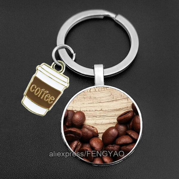 First Coffee Keychain Glass Gift for Coffee Lovers Cute Key Holder for Keys Original I Love Coffee Keychains