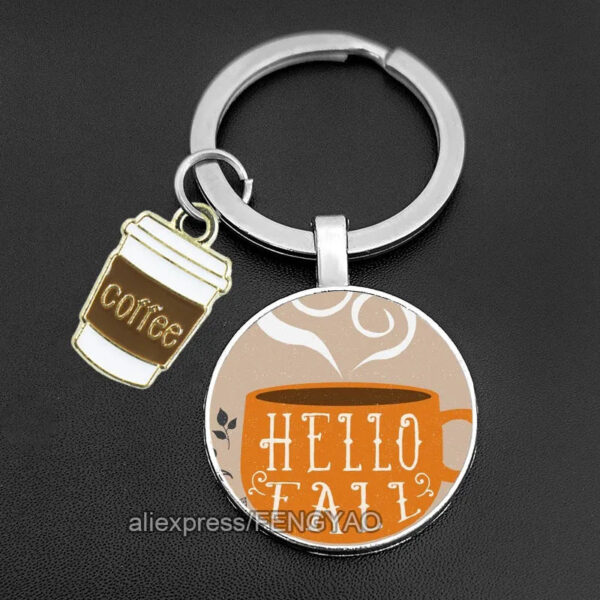 First Coffee Keychain Glass Gift for Coffee Lovers Cute Key Holder for Keys Original I Love Coffee Keychains