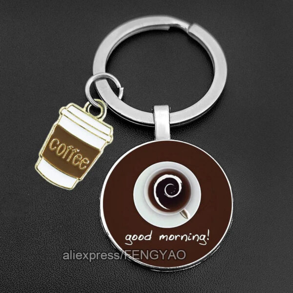 First Coffee Keychain Glass Gift for Coffee Lovers Cute Key Holder for Keys Original I Love Coffee Keychains