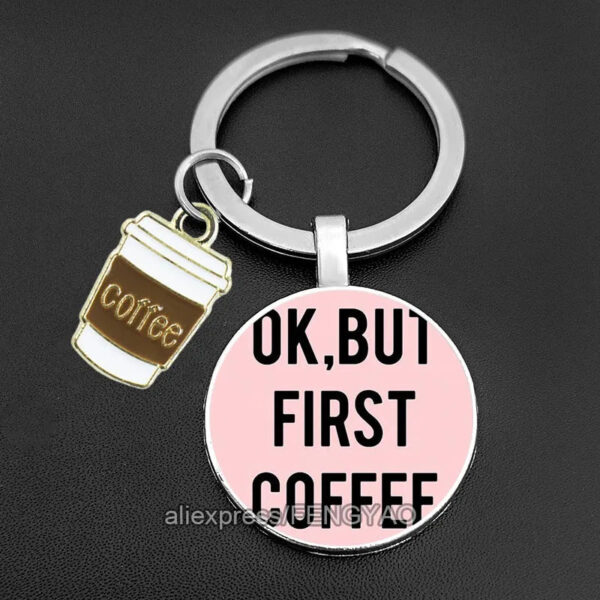 First Coffee Keychain Glass Gift for Coffee Lovers Cute Key Holder for Keys Original I Love Coffee Keychains