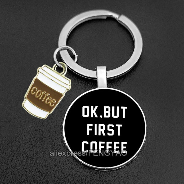 First Coffee Keychain Glass Gift for Coffee Lovers Cute Key Holder for Keys Original I Love Coffee Keychains