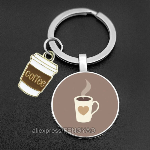 First Coffee Keychain Glass Gift for Coffee Lovers Cute Key Holder for Keys Original I Love Coffee Keychains